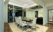Elegant Dining room in modern home with marble floor